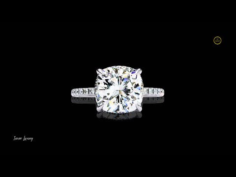 Cushion Cut Lab Diamond Engagement Ring With Pave band