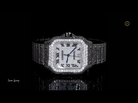 Full Iced Out Black Rhodium Square Watch with Diamond Dial & Roman Numerals