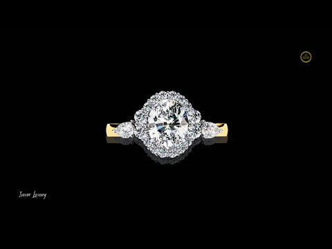 1.08 CT Graceful Oval Cut Lab Grown Diamond Halo Engagement Ring with Side Pear Stones Anniversary Gift