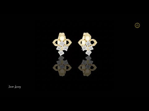 0.082 TCW Elowen Clover Moissanite Round Diamond Drop Gold Stud Earrings with Petite Floral Design