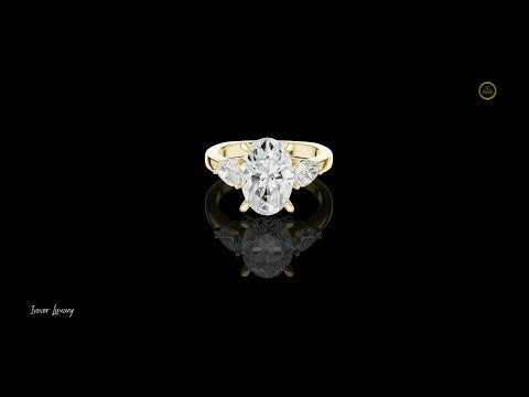 3.00 CT Refined Oval Cut Three Stone Lab Diamond Ring in Gold with Round Side Stones For Boho Chic