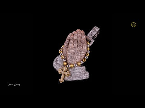New Moissanite Praying Hands Cross Pendant in three tone by Ivevar.