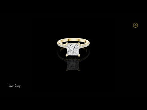 2.15 CT Luminous Princess Cut Moissanite Diamond Ring in Gold with Pave Diamond Band