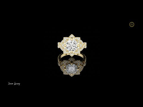 2.10 CT Royal Crest Layered Halo Lab Grown Diamond Ring with Geometric Crown Design For Wedding
