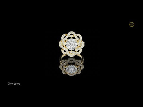2.00 CT Interlaced Pave Petal Design Round Brilliant Moissanite Diamond Ring with Floral Halo Motif