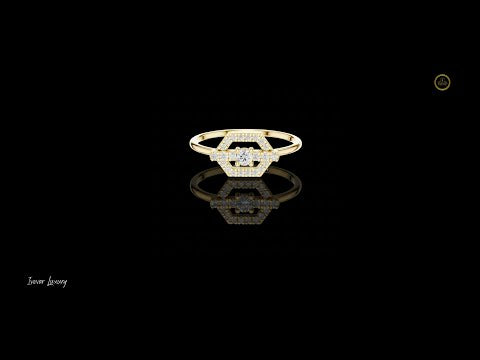 Hexagon Shape Pave Setting Round Moissanite Diamond Statement Engagement Ring