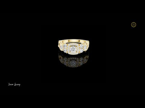 0.35 CT Imperial Glow Cushion Halo Moissanite Diamond Ring with Triple-Brilliance Accents