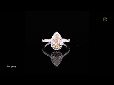 2.00 CT Dazzling Pear Shaped Fancy Vivid Yellow Moissanite Diamond Ring Framed by a Brilliant Diamond