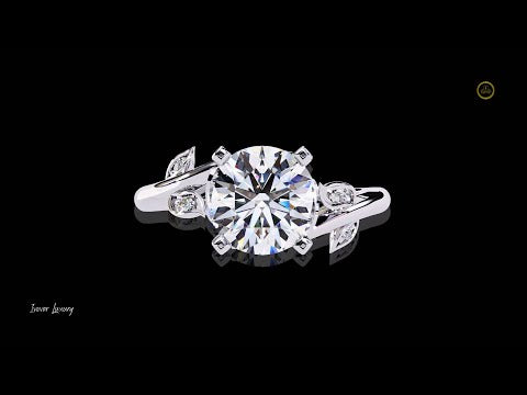 Leaf Motif Round Cut Lab Diamond Engagement Ring