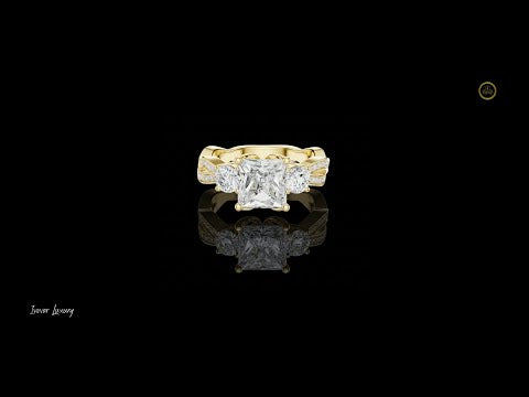 2.5 CT Majestic Princess Cut Three Stone Lab Diamond Ring in Gold For Engagement