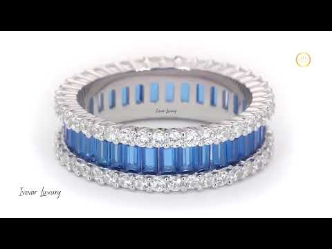 Natural Sapphire Emerald Cut Solitaire Band By Ivevar Fine Jewelry