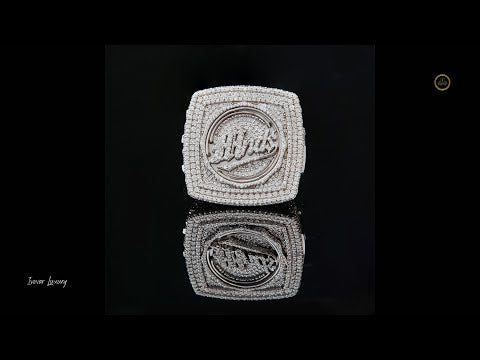 Iced Out Monogram Signet Pave Lab Grown Diamond Statement Ring Custom Moissanite Ring