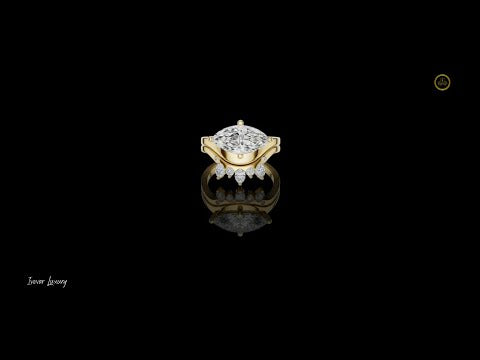 2.31 CT Regal Marquise Cut Moissanite Diamond Ring with Scalloped Diamond Accent Band