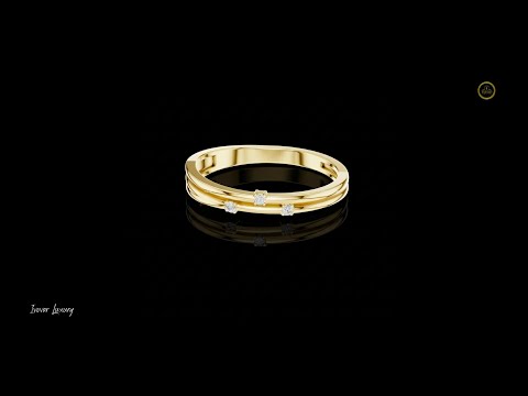 Three Moissanite Diamond Flush Set Gold Band Ring