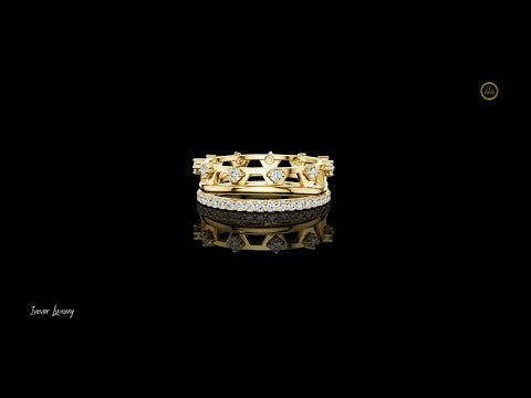 0.58 TCW Stylish Geometric Round Moissanite Diamond Band with Floating Brilliance
