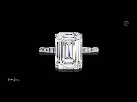Emerald Solitaire With Side Accents Moissanite Diamond Engagement Ring