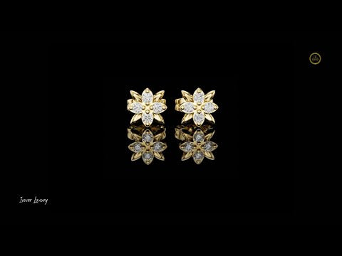 0.14 TCW Leaf Petal Moissanite Round Cut Diamond Flower Stud Earrings with Cluster Center