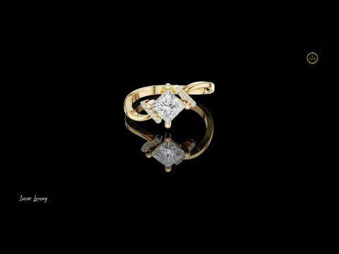 0.68 CT Elegant Gold Twisted Band Ring with a Princess Lab Grown Diamond and Pave Accent Details