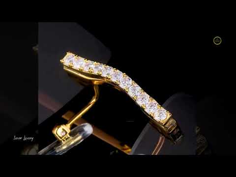 Rose Gold Rimless Diamond Sunglasses with Open-Loop Hinges & Pavé Bridge