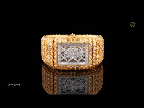 Imperial Majesty Full Gold Diamond Luxury Watch with Asscher and Baguette Cut Stones
