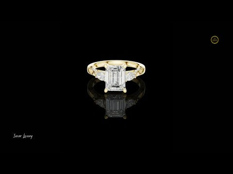 2.00 CT Luxurious Emerald Cut Lab Grown Diamond with Pear Accents and Pave Band Designer Engagement Ring For Her