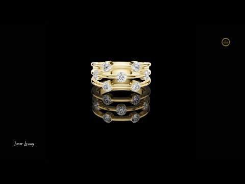 1.07 TCW Radiant Constellation Horizon Triple Row Bezel Set Lab Grown Diamond Ring in Polished Gold