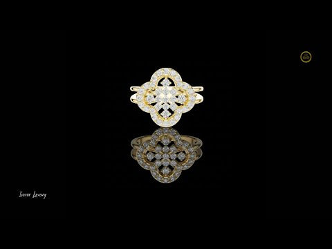 0.71 TCW Exquisite Four Petal Floral Moissanite Diamond Cluster Ring with Double Sleek Band Design