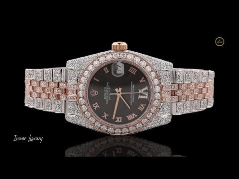 Royal Green Dial Luxury Stainless Steel Watch With Two Tone Full Iced Out Watch