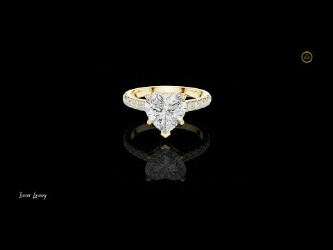 2.5 CT Romantic Heart Shaped Lab Grown Diamond Ring in Gold with Brilliant Pave Band For Her