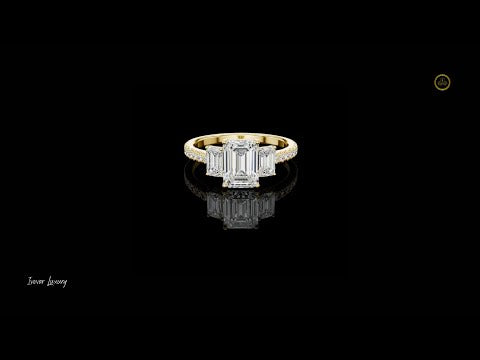 1.75 CT Luxurious Emerald Cut Three Stone With Side Round Moissanite Diamond Engagement Ring