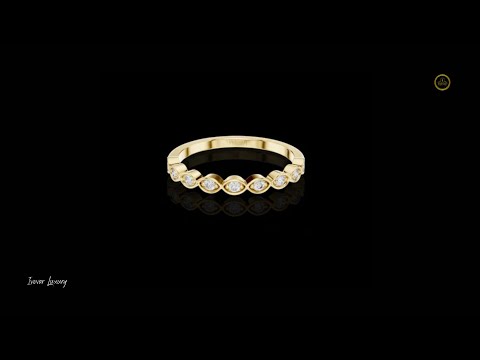 0.11 TCW Delicate Bezel Set Round Moissanite Diamond Band with Marquise Inspired Design