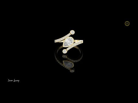 0.50 CT Regal Pear Shaped Moissanite Diamond Bezel Set Bypass Ring with Pave Diamond Accents