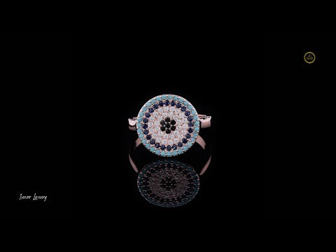 Evil Eye Moissanite Diamond Ring Turquoise & Sapphire Accents