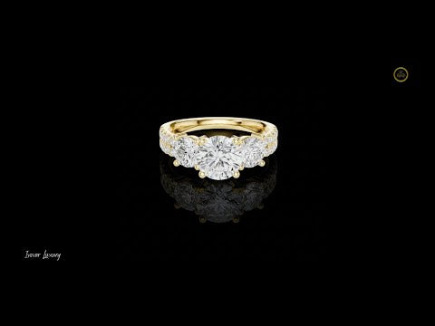 1.30 CT Featuring Three Stone Gold Ring Round-Cut Center and Side Moissanite Diamonds With Pave Accents