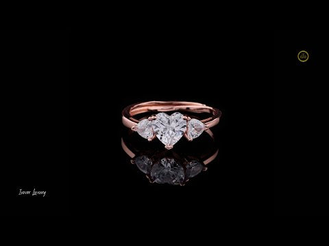 Heart Cut Moissanite Diamond Engagement Ring With Heart Side Stone