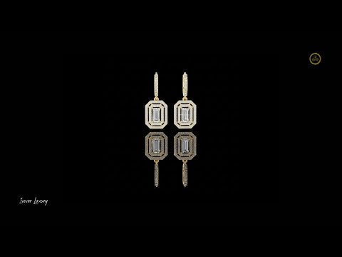 0.80 CT Glamour Baguette Cut Moissanite Diamond Halo Drop Earring in Polished Gold with Pave Hoop Accents