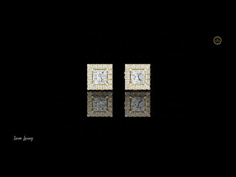 1.00 CT Royal Square Princess Moissanite Diamond Stud Earrings with Halo Round Diamond
