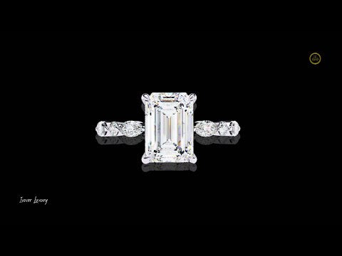 Emerald Cut Lab Diamond Pave Band With Side Stone Anniversary Ring