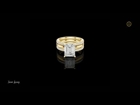 3.00 CT Elegant Emerald Cut Moissanite Diamond Ring with Pave Diamond Accent Band
