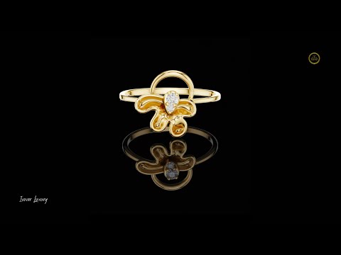 Pear Abstract Floral Lab Ring with Sculpted Petals