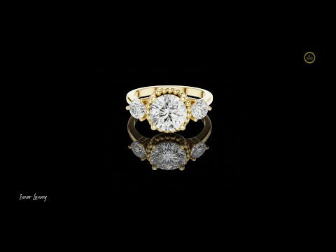 Round Three Stone Filigree Lab Diamond Ring For Her