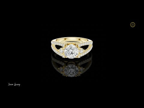 1.16 CT Supreme Luxury Split-Shank Round Cut Moissanite Diamond Ring with Pave Accents