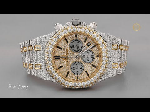 Full Iced Out Two-Tone Diamond Chronograph Watch with Pave Dial & Diamond Bezel