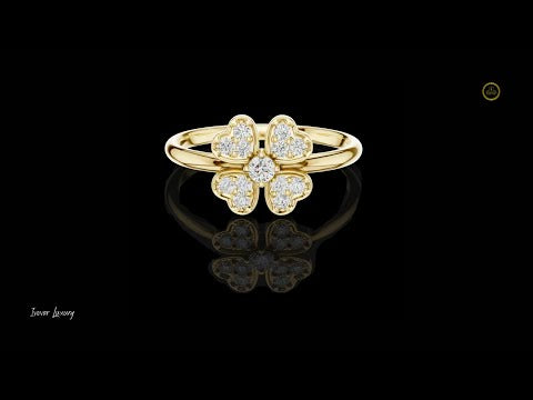 0.035 CT Four Heart Lab Grown Diamond Clover Motif Central Brilliant Stone Delicate Ring