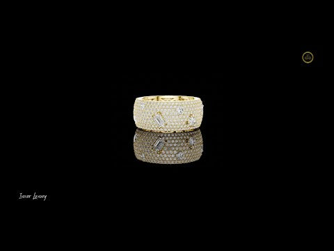 1.00 CT Ornate Openwork Interior Grand Round Wide Pave Lab Diamond Band with Scattered Statement Stones