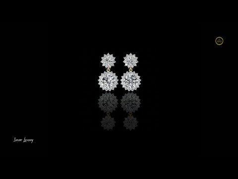 1.37 TCW Sunburst Floral Halo Round Brilliant Cut Moissanite Diamond Drop Earring