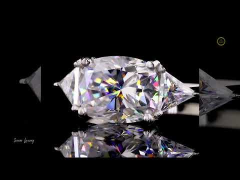 Cushion Cut Three Stone Lab Diamond Ring With Trillion Sides Stone