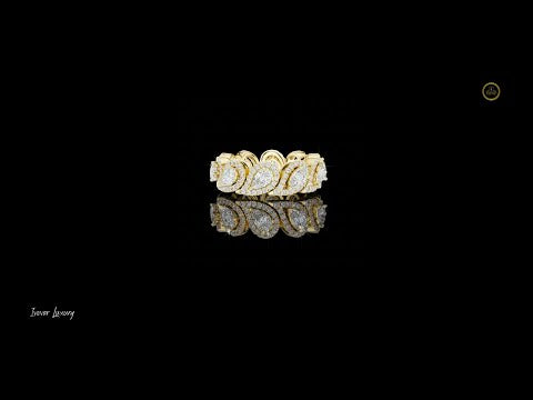 1.7 CT Flowing Sculpted Gold Links Moissanite Diamond Band Featuring Pear Shaped Halo Motifs For Love