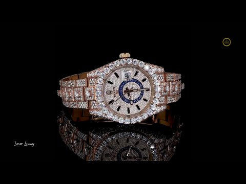 Full Iced Out Two-Tone Moissanite Diamond Watch with Big Date & 24-Hour Dial