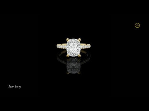 4.00 CT Elegant Cushion Lab Grown Diamond with Hidden Halo Pave Band Designer Engagement Ring For Her